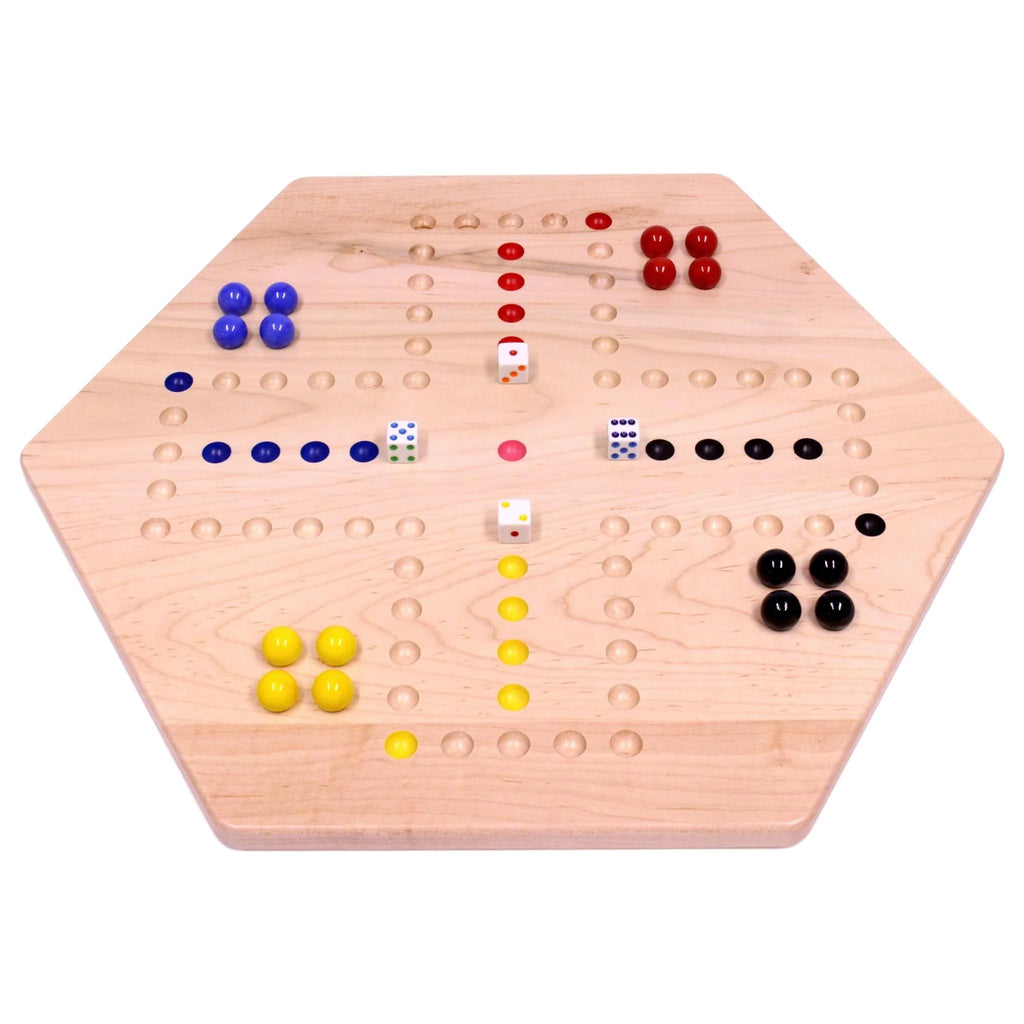 Large 24" Wooden Hand-Painted Aggravation Board Game with 22mm Marbles and Dice Y59664