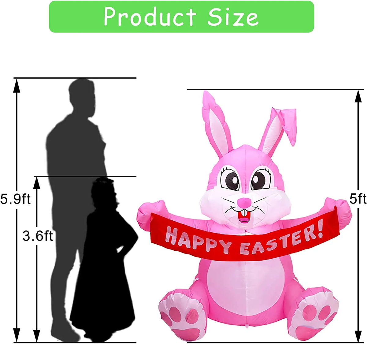 Easter Inflatable Bunny Yard Decorations with LED Lights N2544