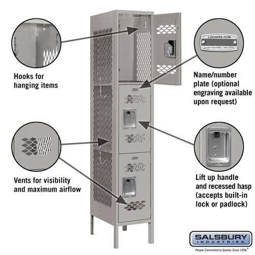 Triple Tier Vented Metal Locker G1033