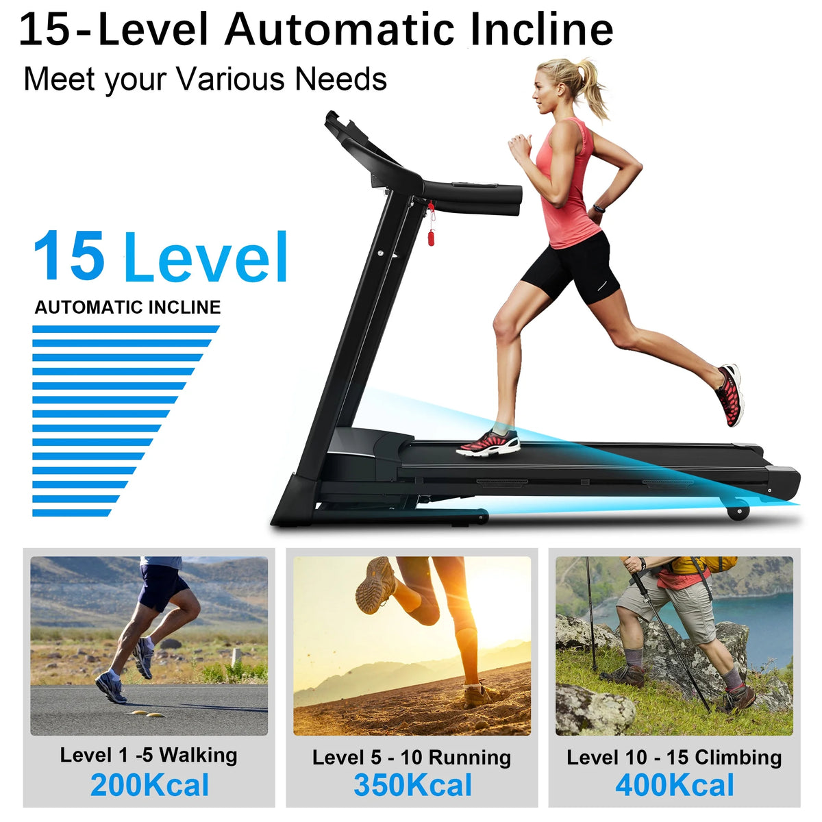 3.25 HP Folding Treadmill with 15 Level Auto Incline G209886