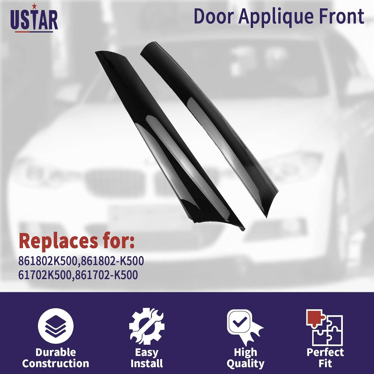 Gloss Black Windshield Pillar Trim Panel Molding Pack of 2 A706433
