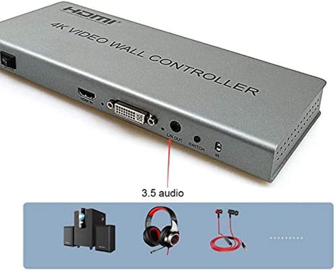 4K 2x2 Video Wall Controller Splitter, 4X1 Quad Viewer, 1 HDMI/DVI Input, 4 HDMI Output J88239