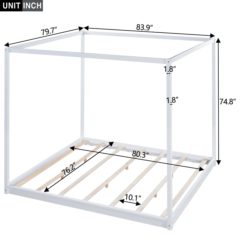 White Pine Wood Queen Size Canopy Platform Bed A325920