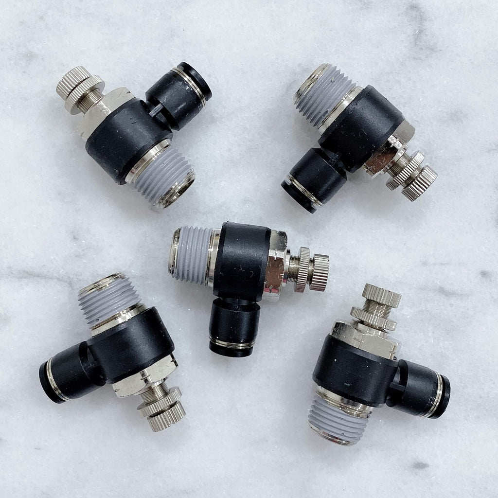 Pneumatic Speed Controller Elbow 1/2 Tube OD x 1/2 NPT Thread Air Push to Connect Fittings (Pack of 5) Q43006