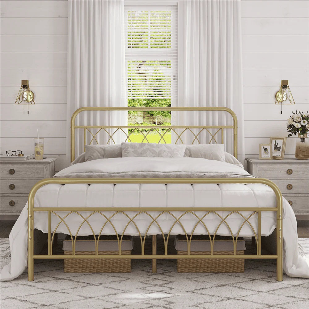 Black Metal Platform Bed Frame with Headboard and Footboard P7411