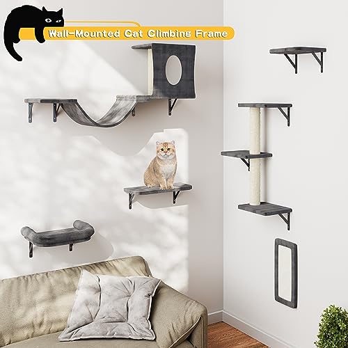Gray 6 Pcs Wall Mounted Cat Furniture Set T22736