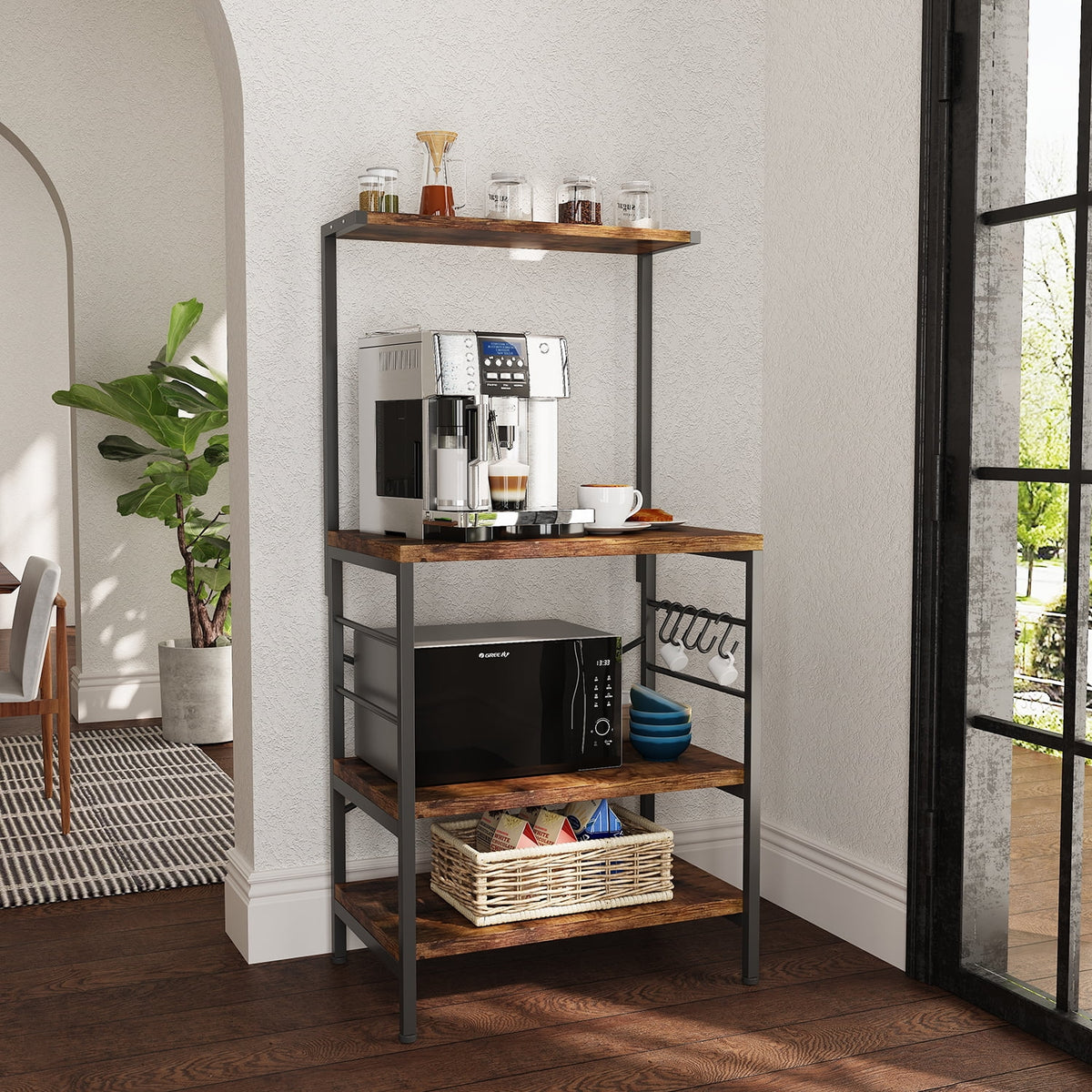 Rustic Brown Kitchen Baker's Rack Storage Shelf Microwave Cart Oven Stand Coffee Bar F61165