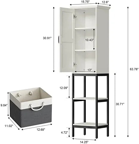Linen Cabinet with Basket and 5 Shelves T264