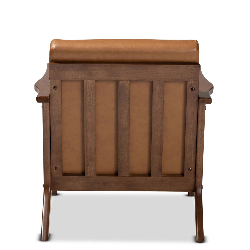 Walnut Brown Wood and Tan Faux Leather Lounge Chair W28394