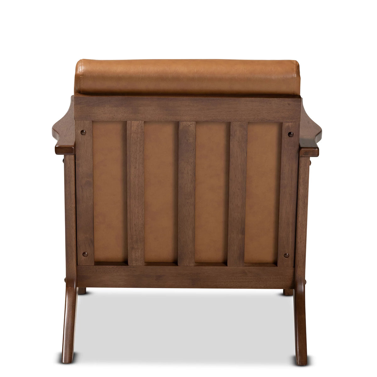 Walnut Brown Wood and Tan Faux Leather Lounge Chair W28394