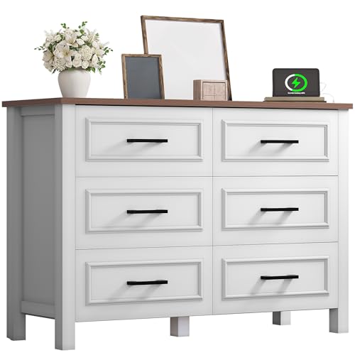 White Walnut 6 Drawer Wood Dresser E743621