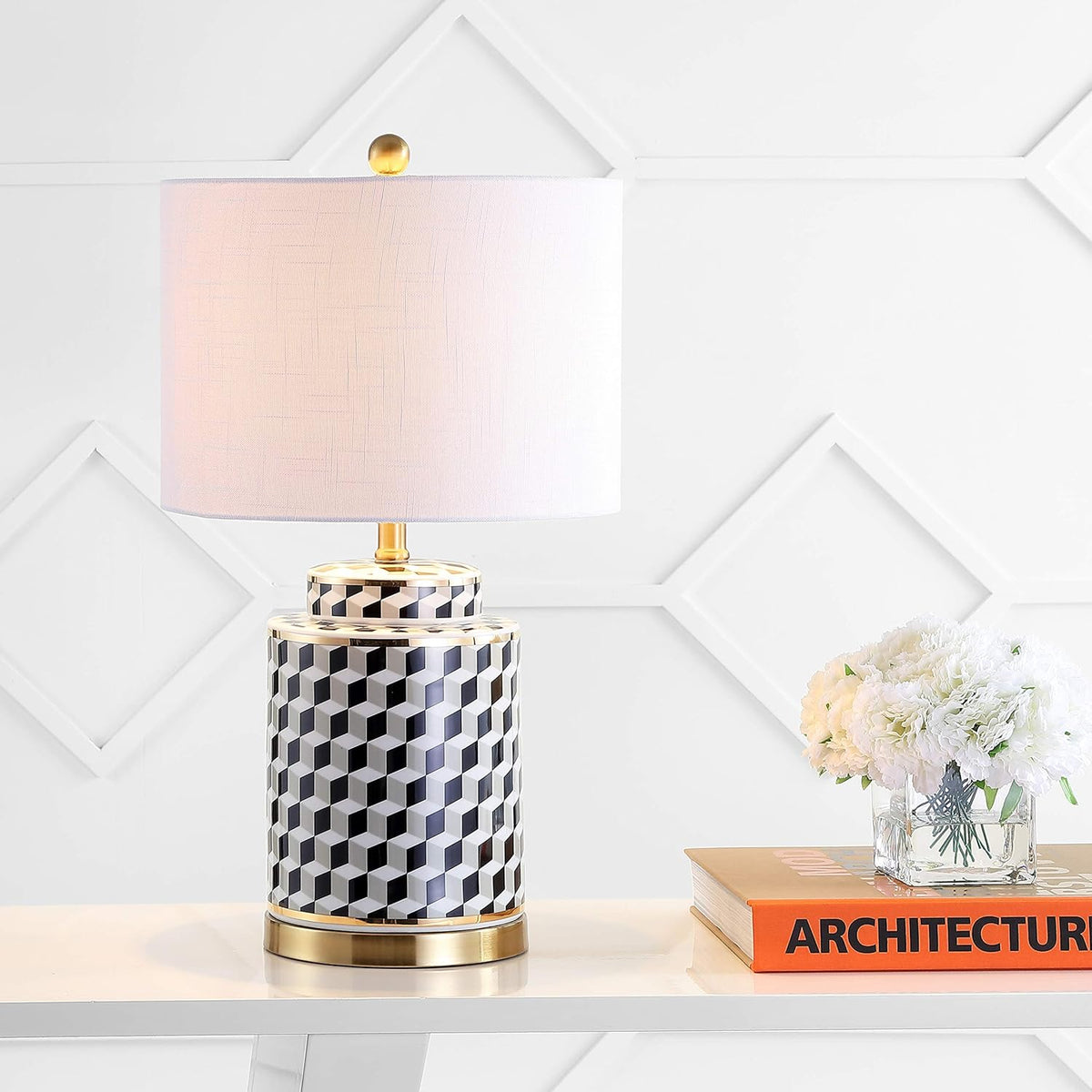 Black/White Ceramic/Metal LED Table Lamp N590296