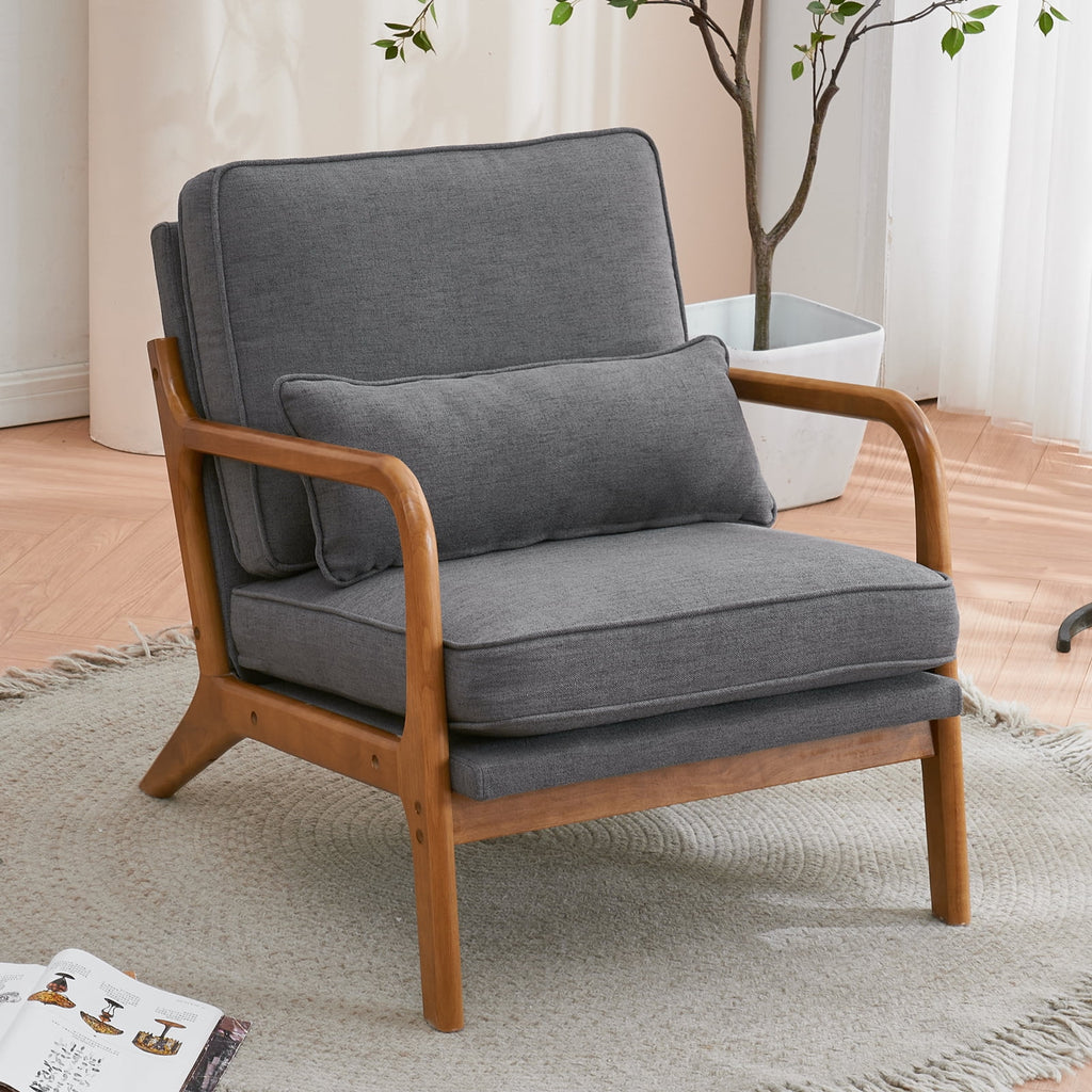 Fabric Single Sofa with Wood Legs (Gray) L7932