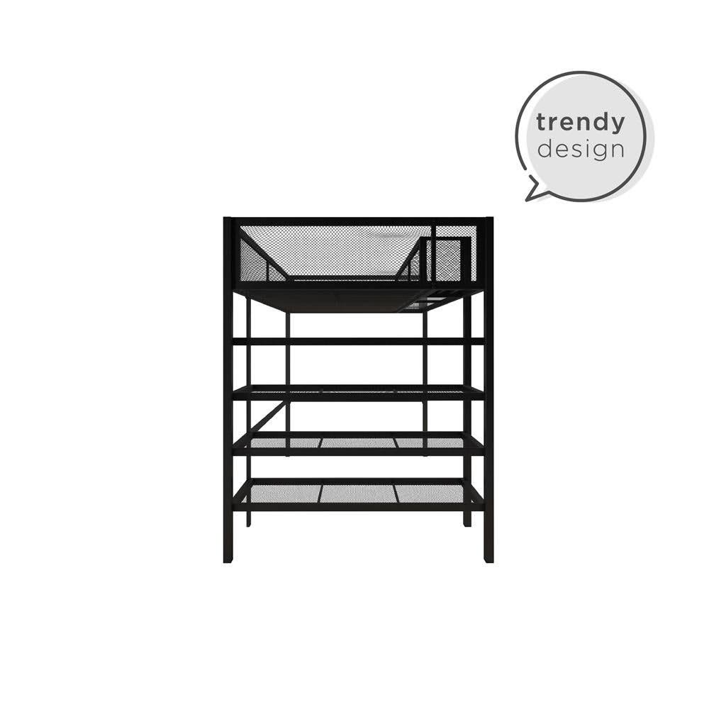Black Metal Twin Storage Loft with Bookcase F439017