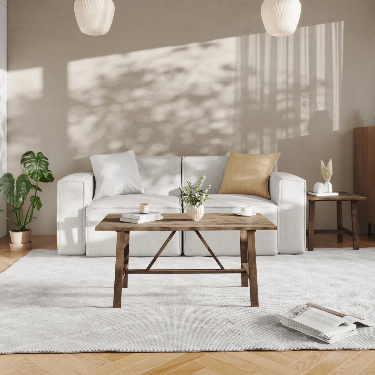 Solid Wood Farmhouse Coffee Table in Rustic Brown C11419