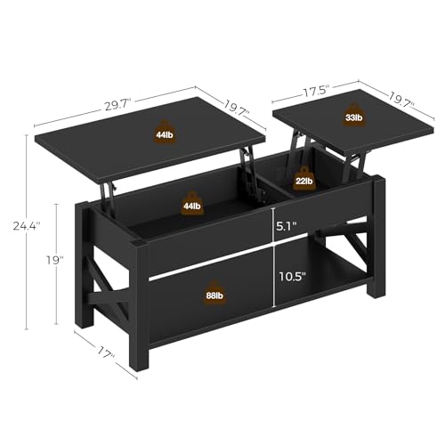 Black 47.2" Lift Top Coffee Table with Hidden Compartment A277532