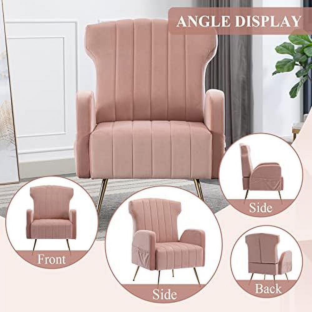 Brown Velvet Wing Back Accent Chair with Metal Gold Legs F270