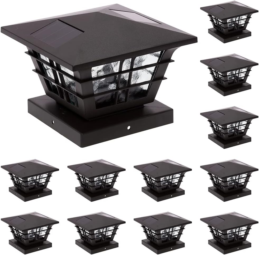 12 Pack Black Solar Powered Post Cap Light R77824