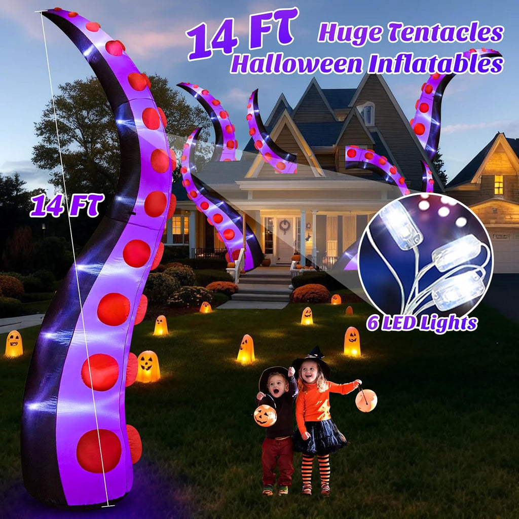 14 FT Huge Halloween Inflatables Octopus Tentacles Built-in LED Lights Inflatable Yard Decoration R2528