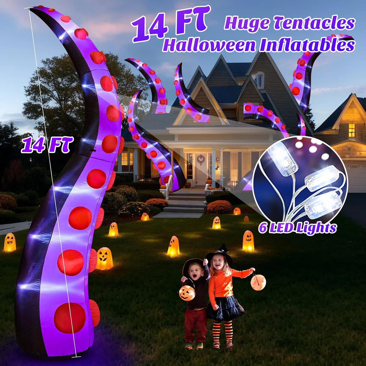 14 FT Huge Halloween Inflatables Octopus Tentacles Built-in LED Lights Inflatable Yard Decoration R2528