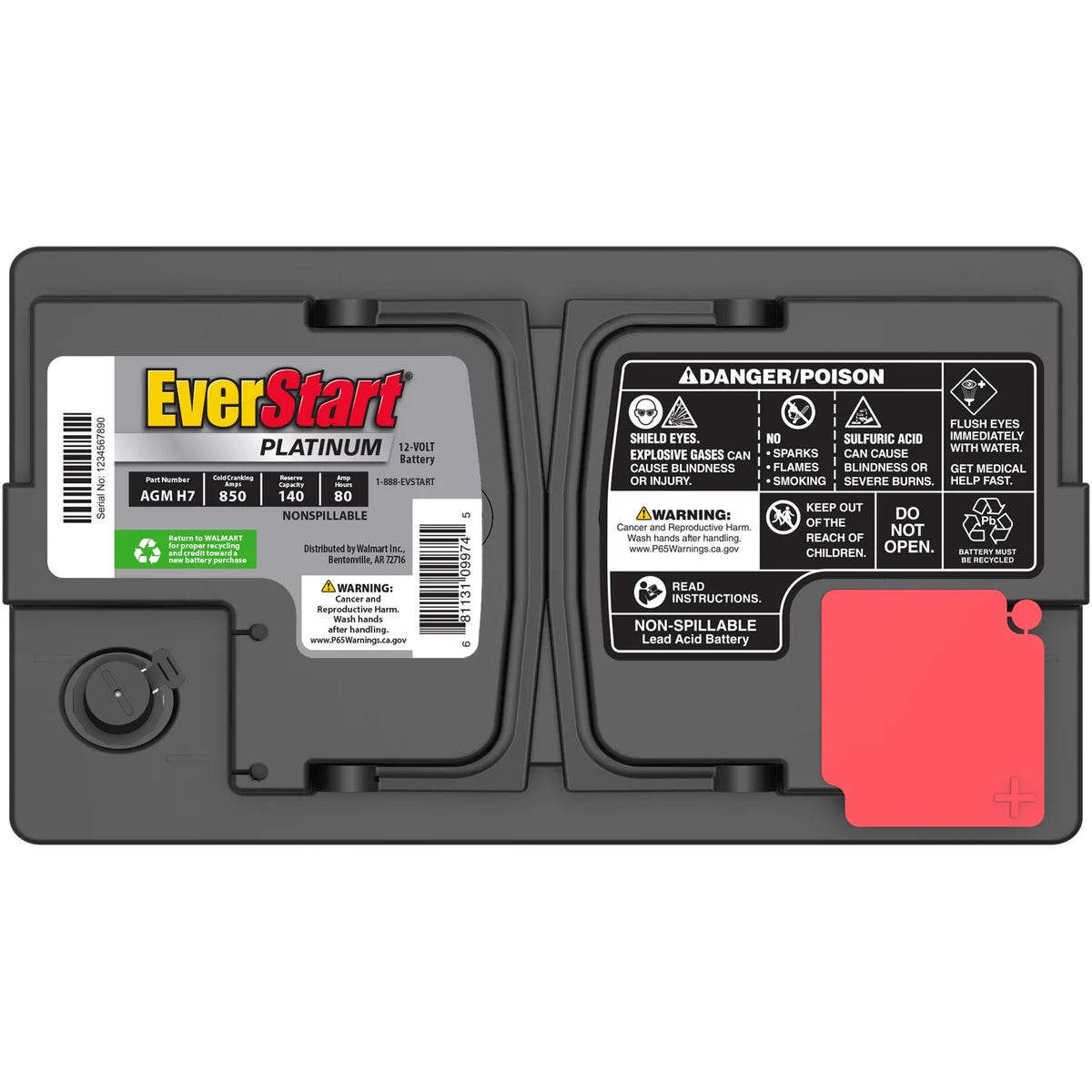 AGM Automotive Battery, Group Size H7 / LN4 / 94R 12 Volt, 800 CCA 140 RC K149913
