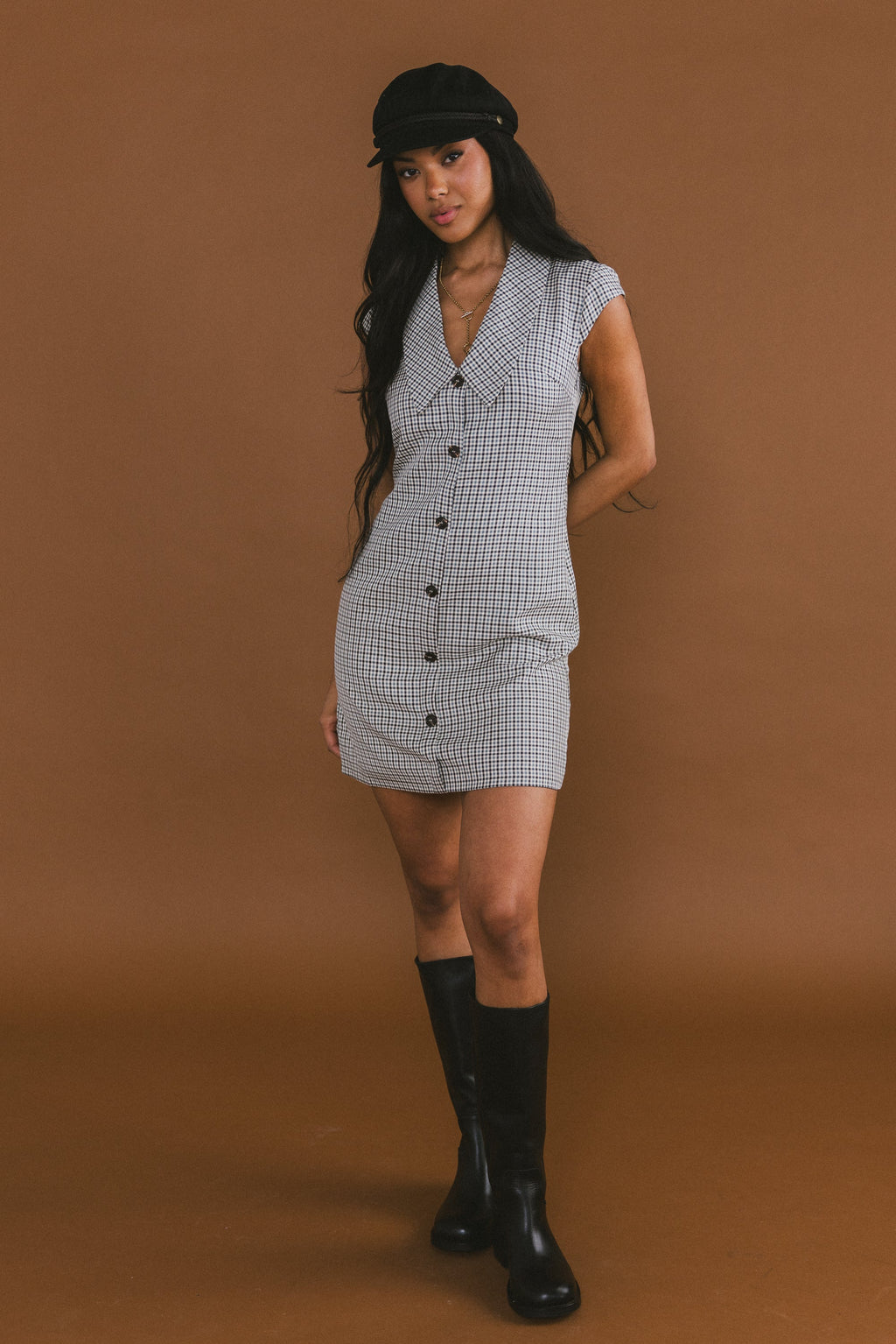 Grey Plaid Mini Dress R759720