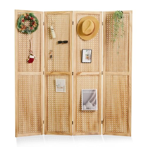 66.9inch Freestanding Folding Pegboard Privacy Screens 4 Panels White S7022