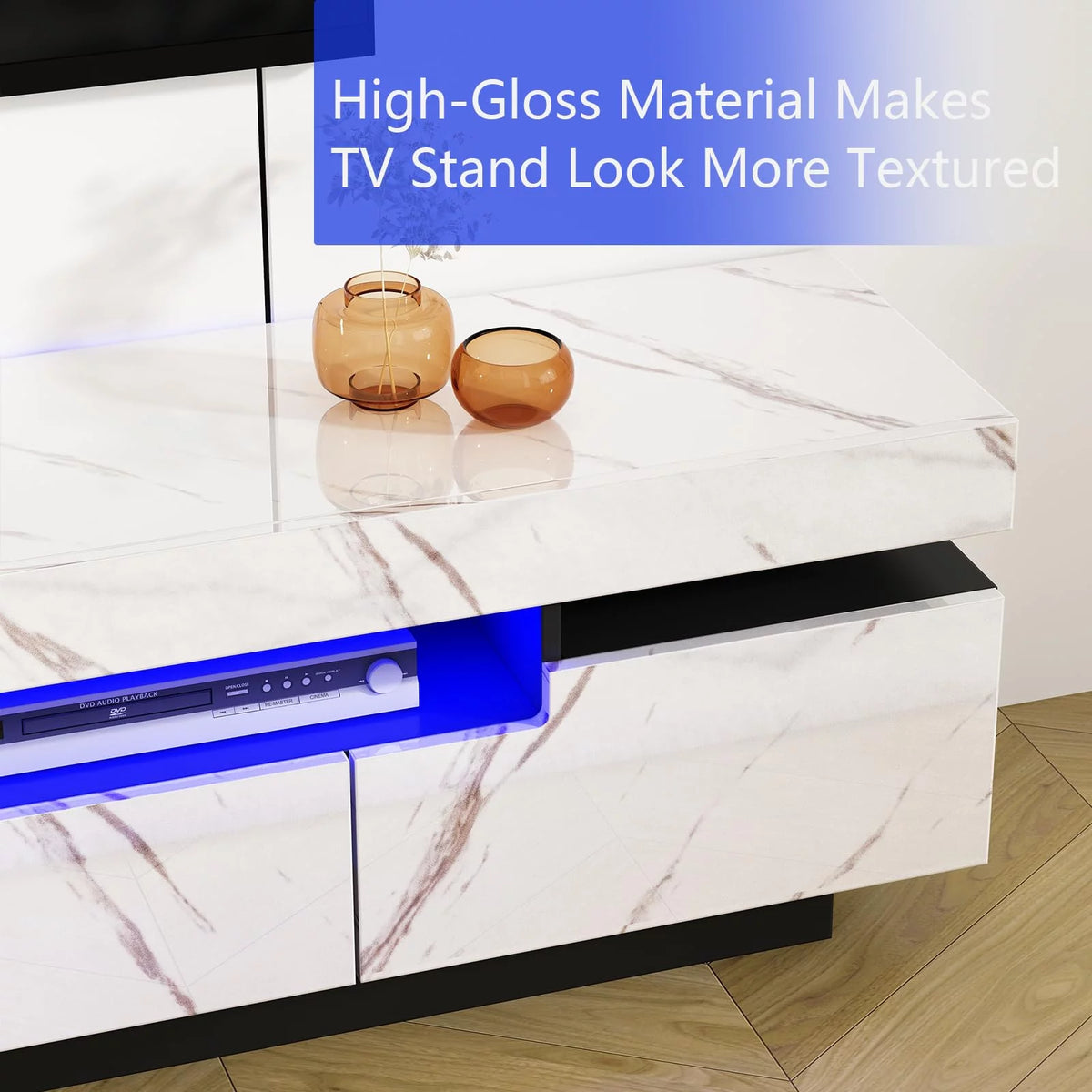 White High Gloss LED TV Stand with Storage B863955