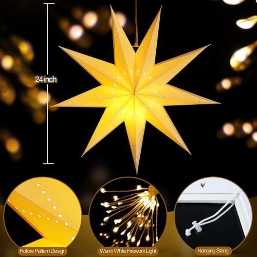 4 Pack 24 Inch Paper Star Lantern with 50 LEDs D4554
