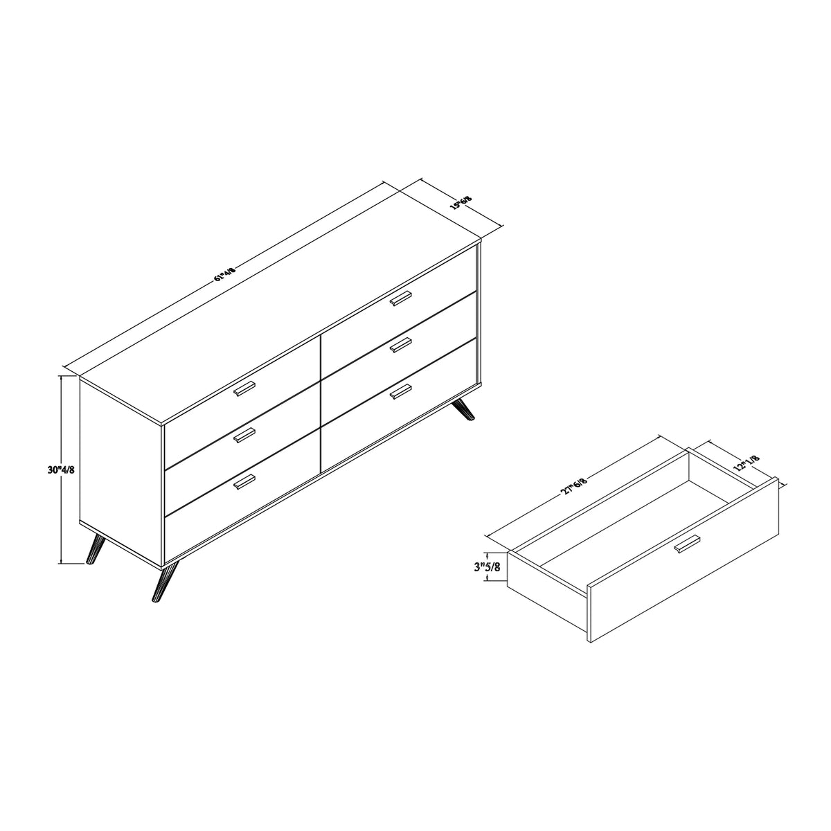 Dark Grey Gold Wood 6-Drawer Dresser V1097