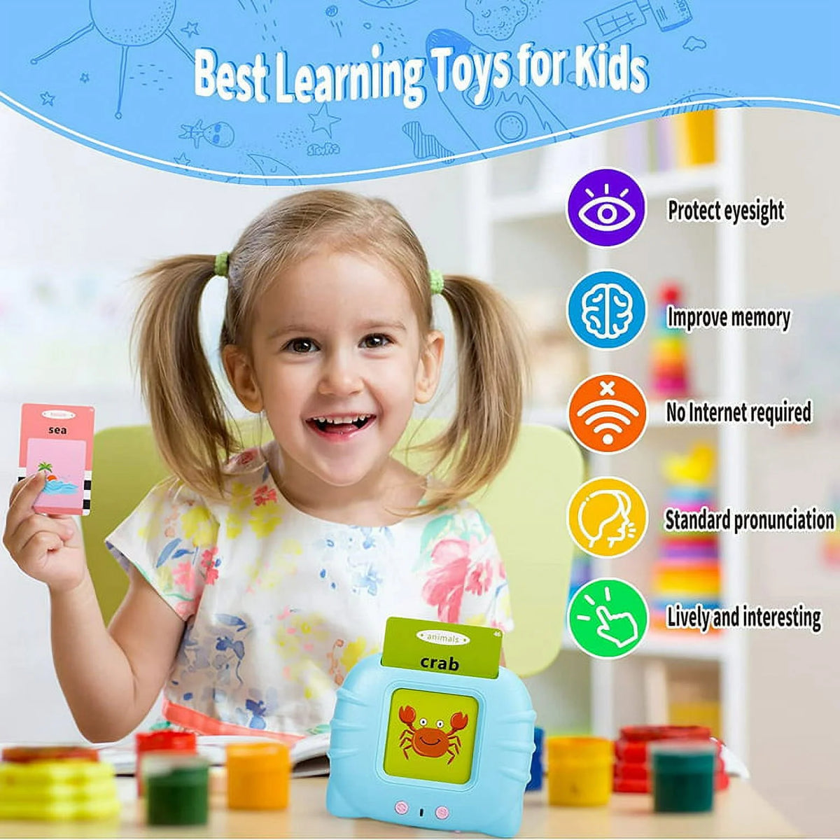 112 Pcs 224 Words Educational Flash Cards (Blue) W642