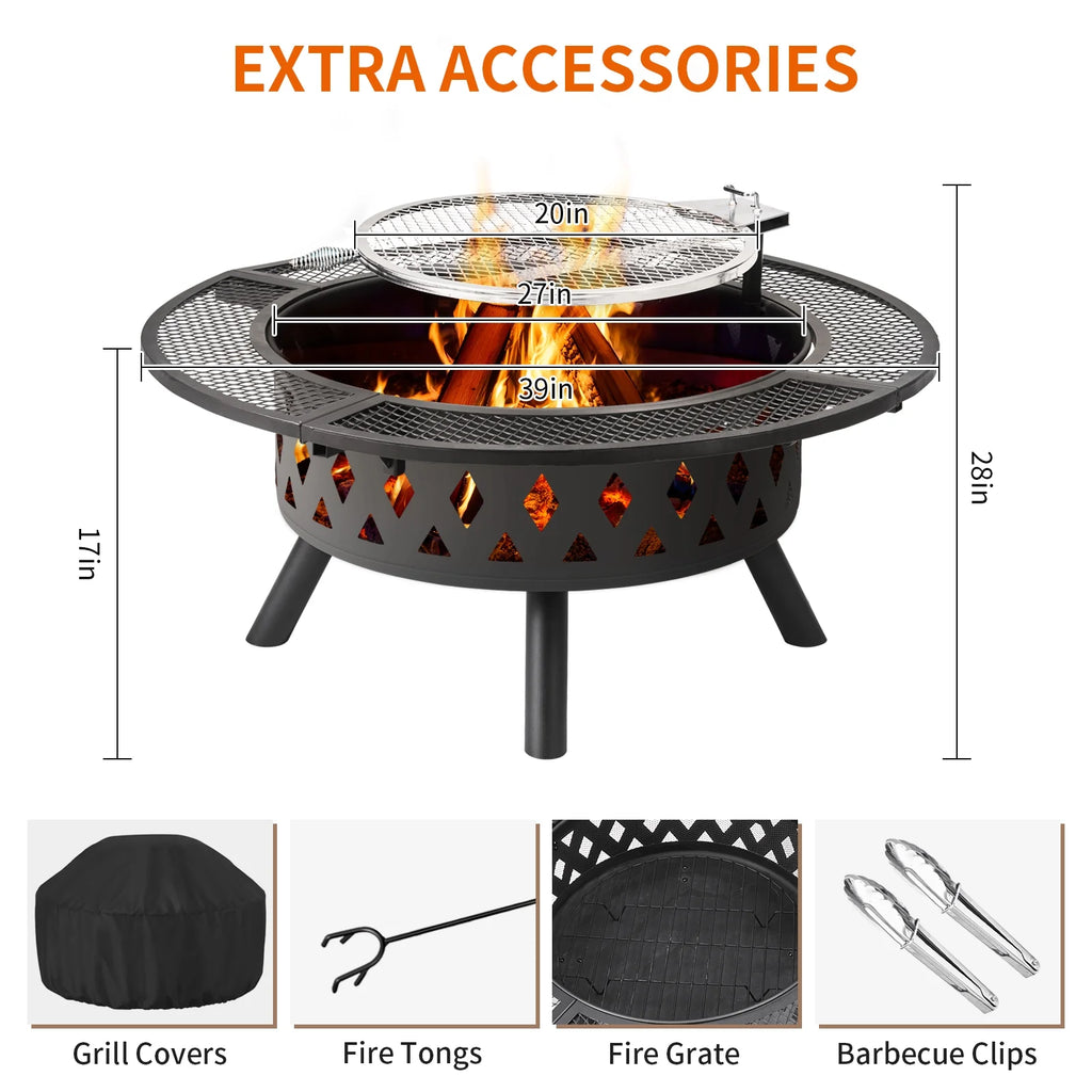 Black Wood Burning Fire Pit with Grill T209092