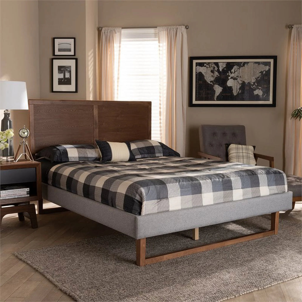 King Size Light Gray Upholstered Wood Platform Bed D97677