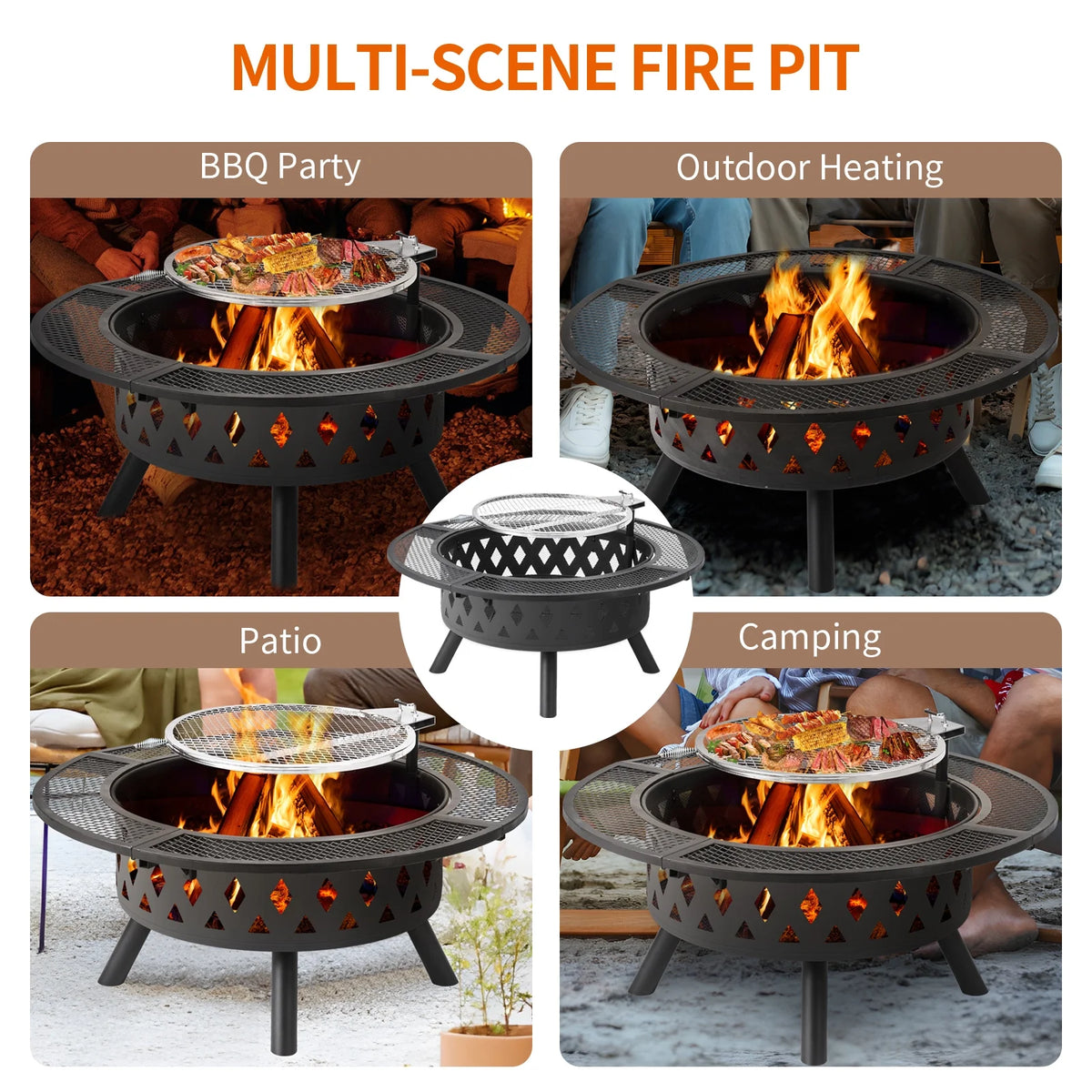 Black Wood Burning Fire Pit with Grill T209092