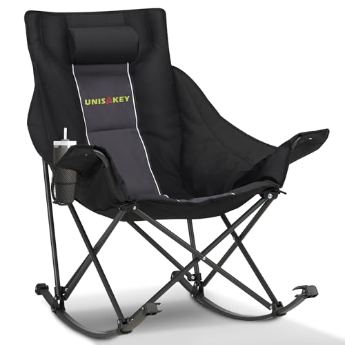 Oversized 400lbs Capacity 600D Oxford Rocking Camping Chair with Cup Holder A30838