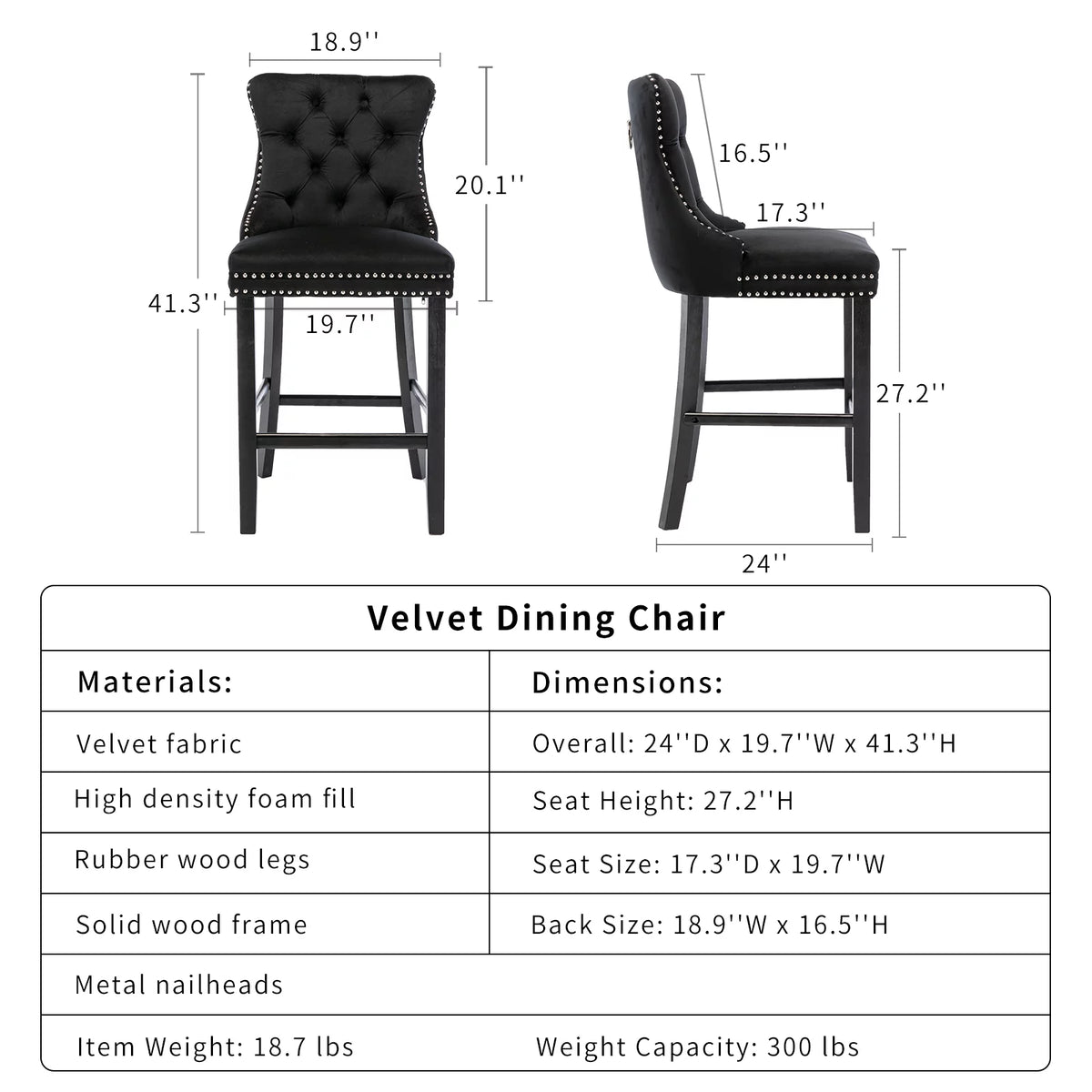 Black Velvet Upholstered Bar Stools Set of 4 P7118