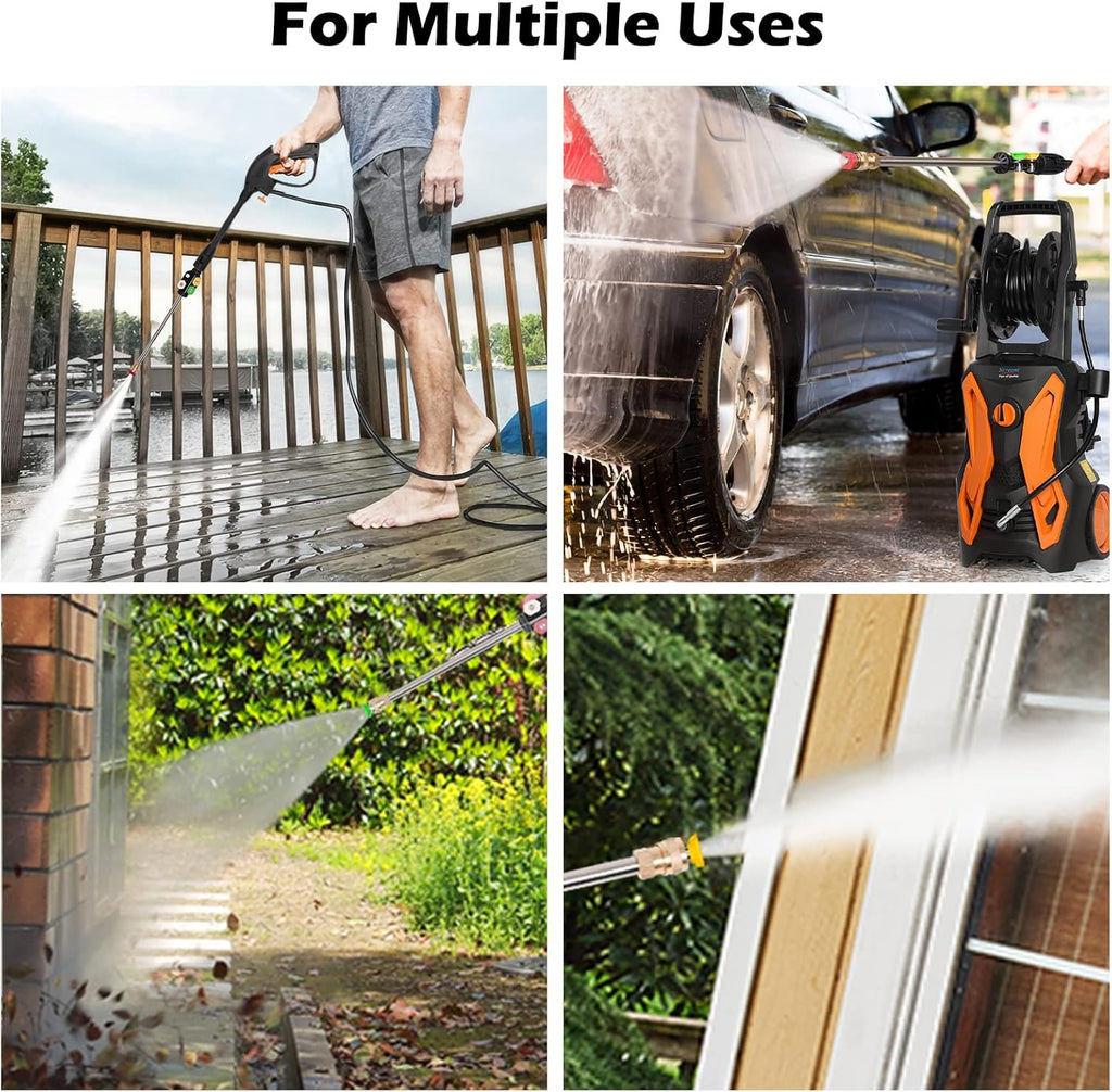 Electric Pressure Washer 3600PSI 2.4GPM 2000W with Hose Reel Spray Gun 5 Nozzle Adapter Foam Cannon K519135