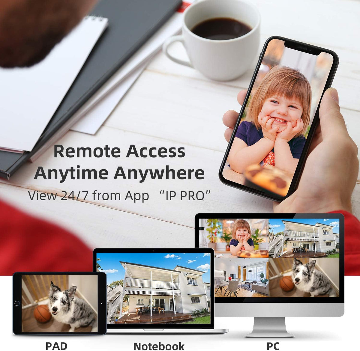 8 Channel 1080P Wireless Security Camera System with 12" Monitor 2TB Hard Drive 4pcs Indoor Outdoor IP Cameras Night Vision H7383