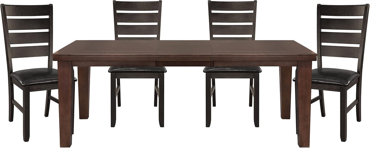 Dark Oak Finish Dining 5pc Set Table with Self-Storing Leaf and 4 Side Chairs Q288054