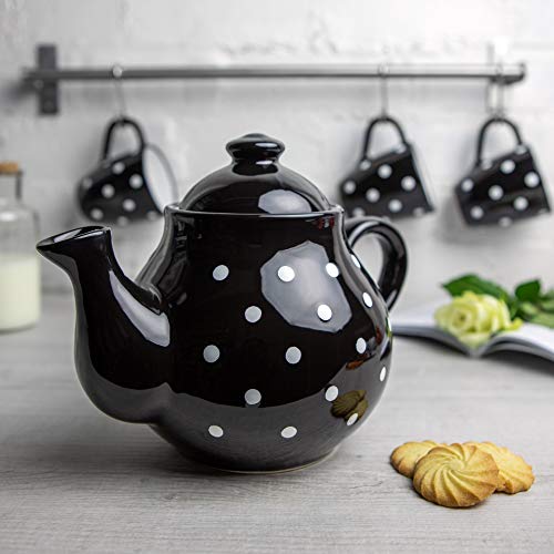 Black and White Polka Dot Large Ceramic 1.7l 60oz 4-6 Cup Teapot Milk Jug Sugar Bowl Set T65228