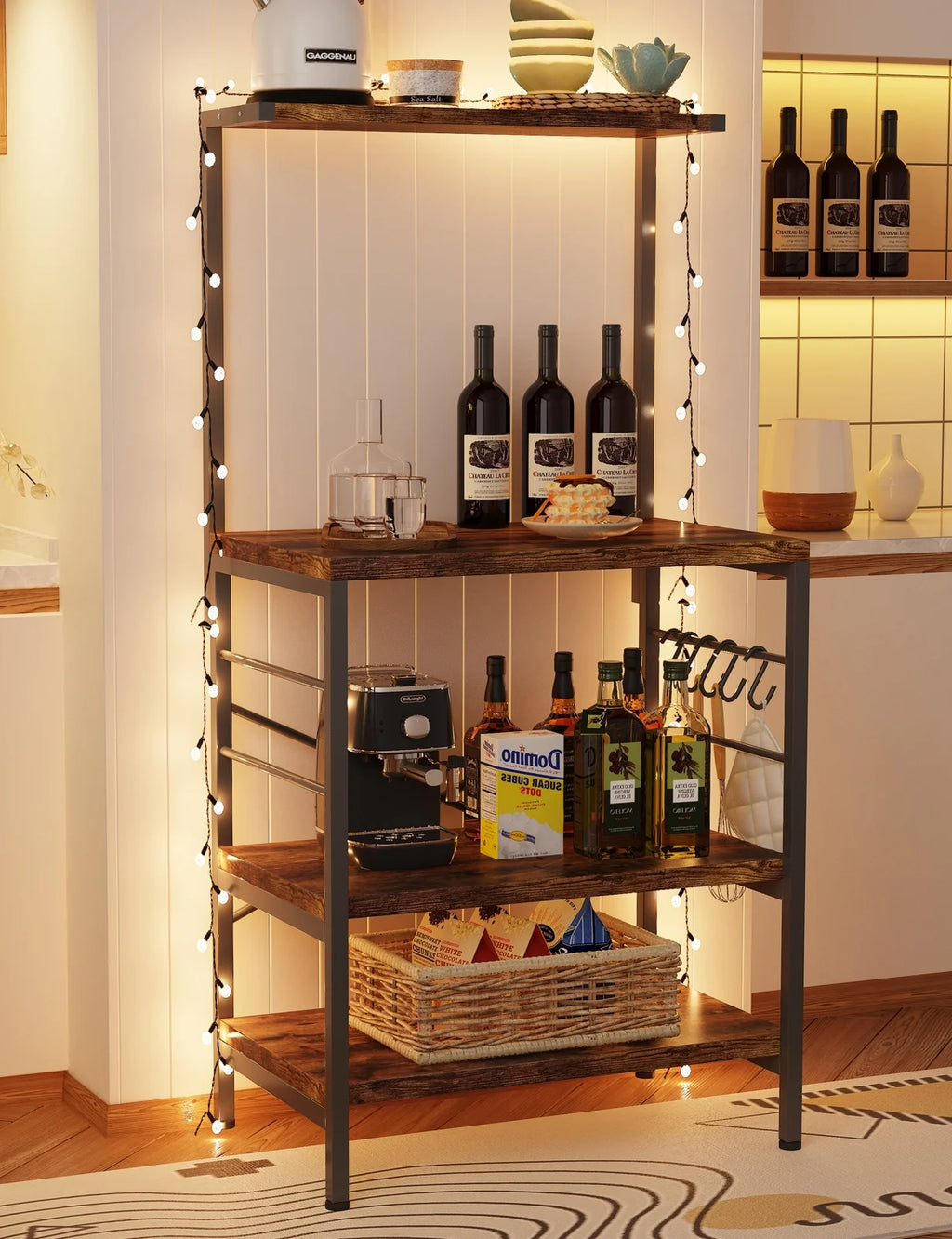 Rustic Brown Kitchen Baker's Rack Storage Shelf Microwave Cart Oven Stand Coffee Bar F61165