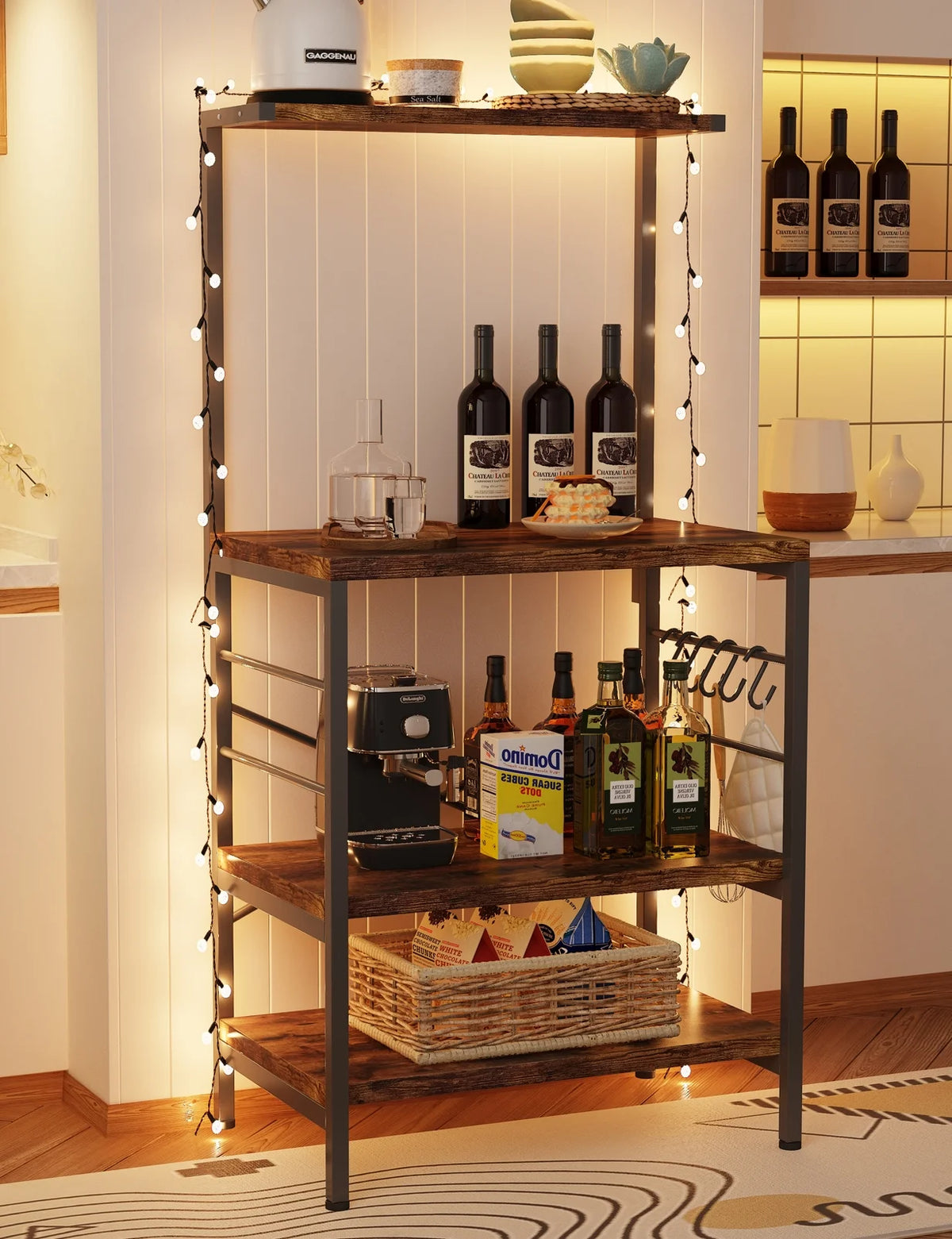 Rustic Brown Kitchen Baker's Rack Storage Shelf Microwave Cart Oven Stand Coffee Bar F61165