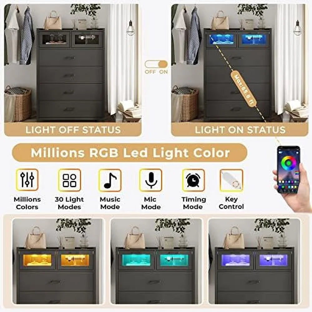 6 Drawer Wooden Dresser with LED Lights F8213
