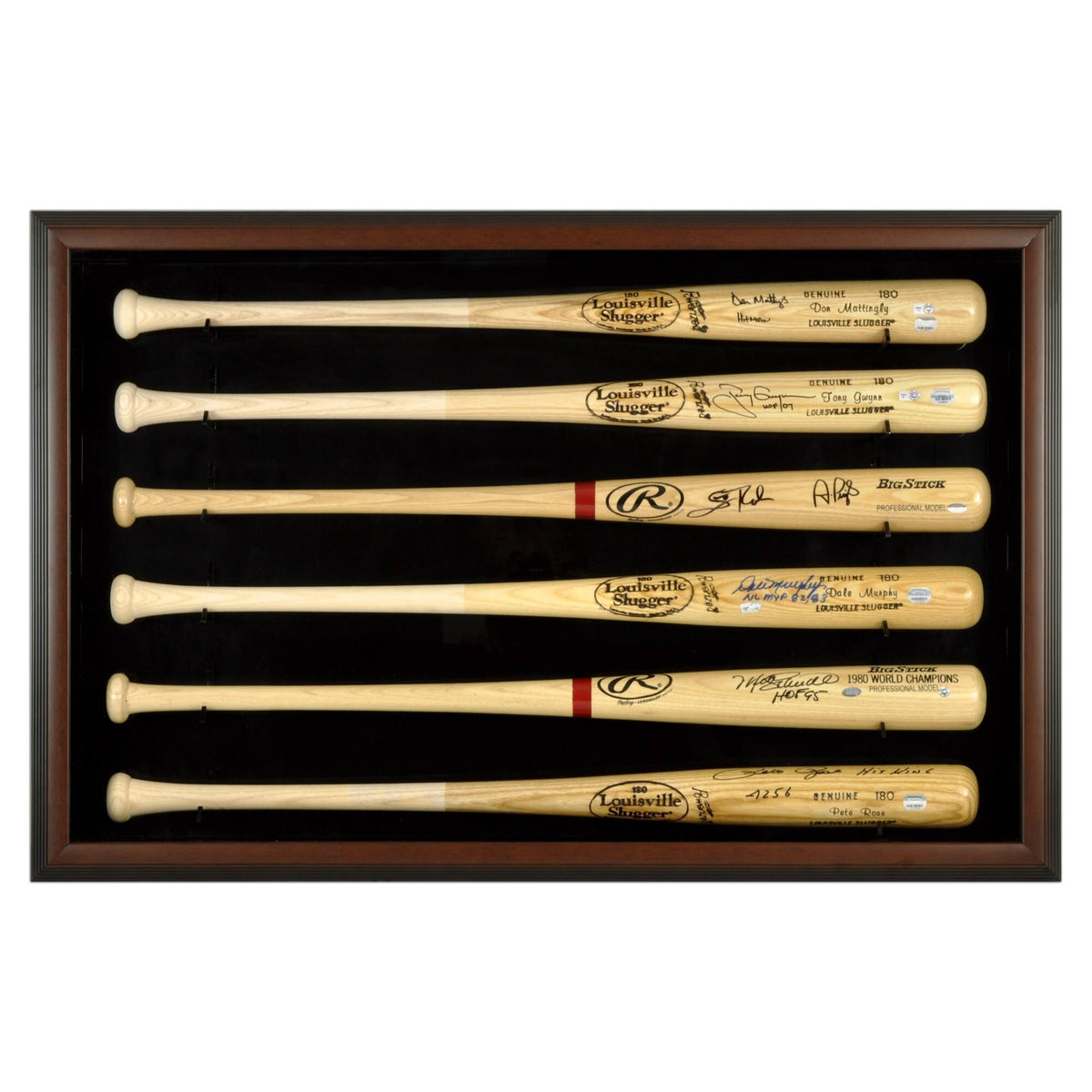 Brown Wood Frame Baseball Bat Display Case for 6 Bats U732