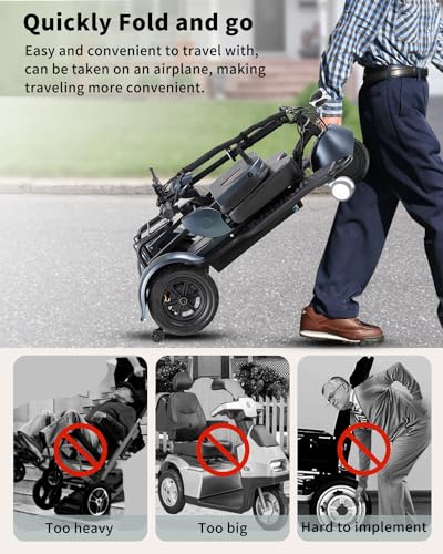 Black 3 Wheel Lightweight Folding Mobility Scooter T725842