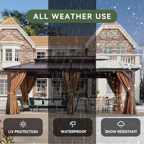 12'x16' Hardtop Gazebo with Netting and Curtains G8780