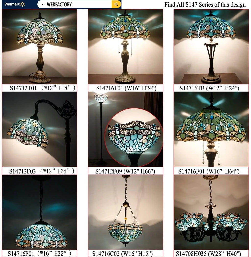 Stained Glass Table Lamp 24" Tall Sea Blue A779