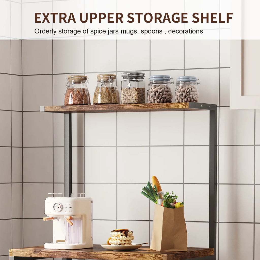 Rustic Brown Kitchen Baker's Rack Storage Shelf Microwave Cart Oven Stand Coffee Bar F61165