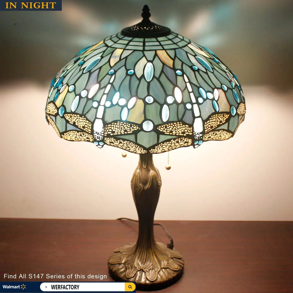 Stained Glass Table Lamp 24" Tall Sea Blue A779