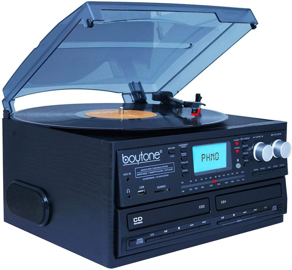 Bluetooth Dual CD Player AM/FM Radio Turntable Record Player with Cassette Player P944240